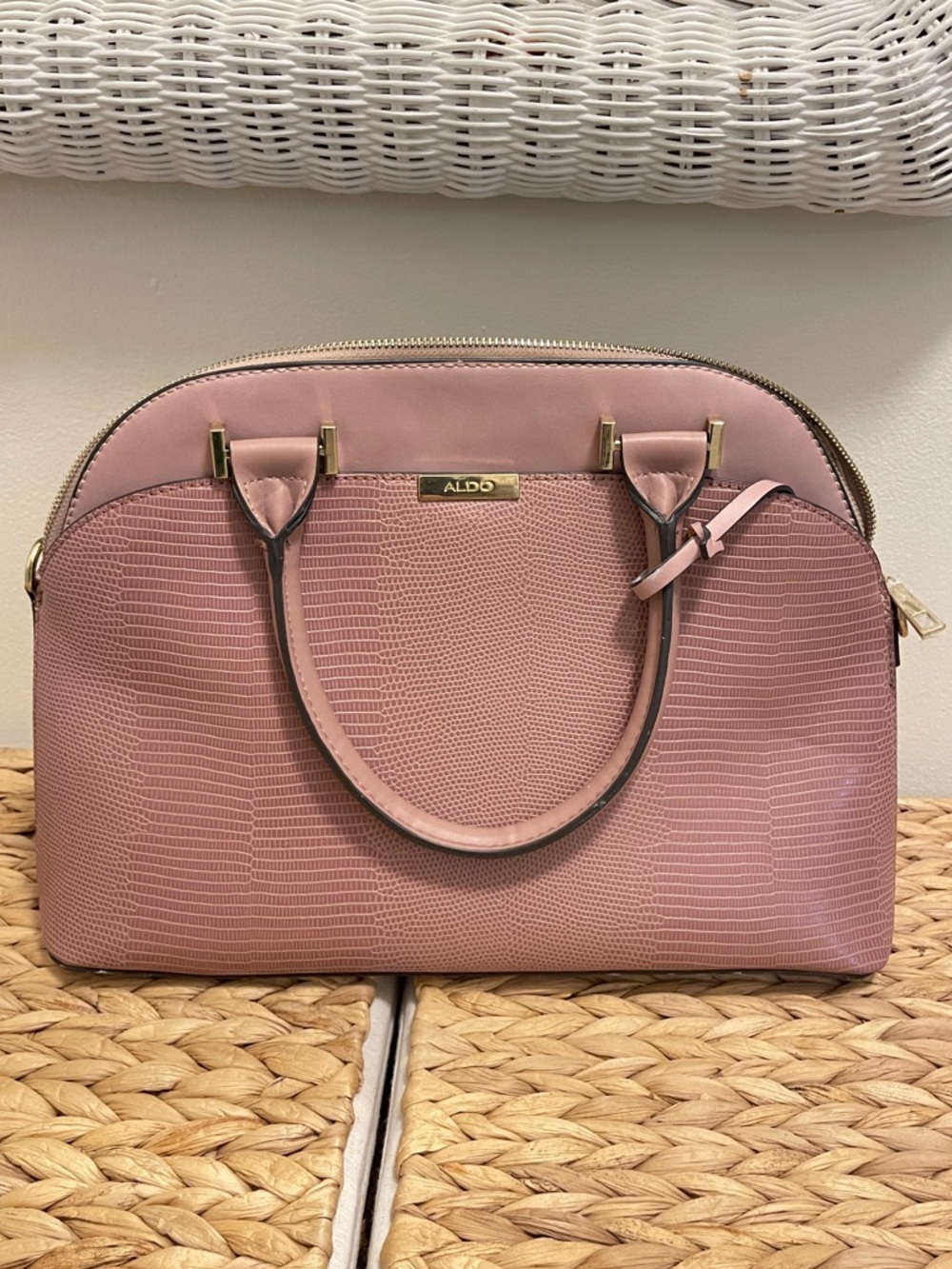 Aldo Blush Textured Dome Satchel with Gold Accents